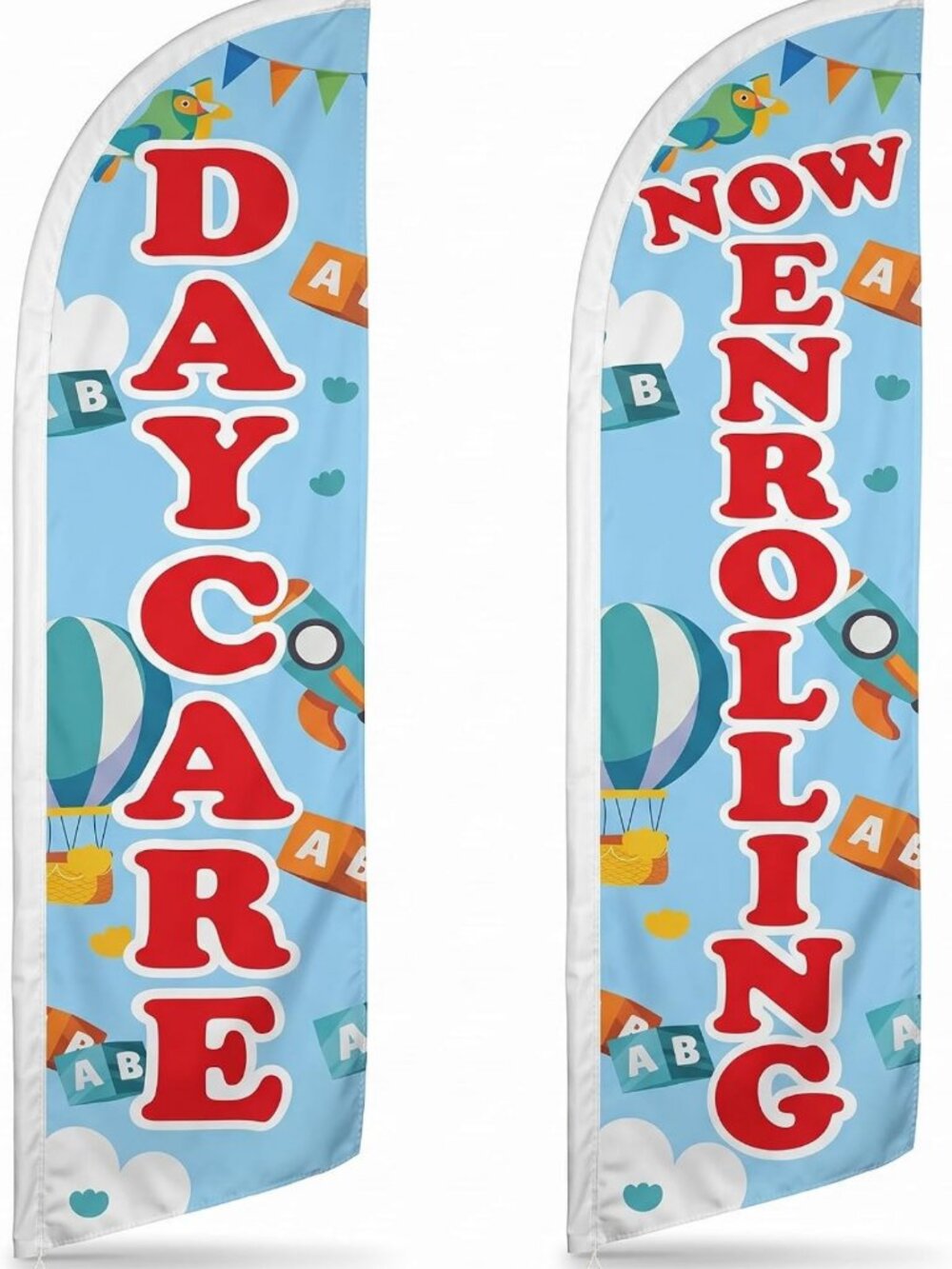 Now Enrolling Feather Banner Set - Preschool Swooper Flags for Daycare Events
